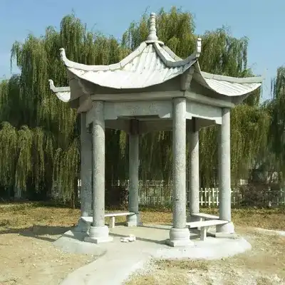 户外八角石雕材凉亭落地难？这样做少走弯路